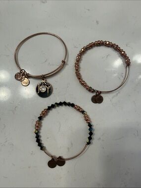 Alex and Ani Rose Gold Tone Beaded Charm Bracelet Set